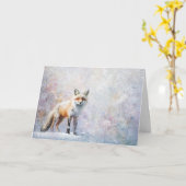 雪解けの美しいウッドランドの動物キツネ カード (黄色い花)