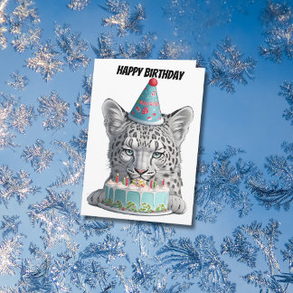 雪豹戴生日帽 カード