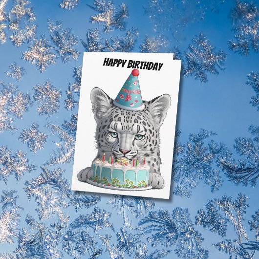 雪豹戴生日帽 カード