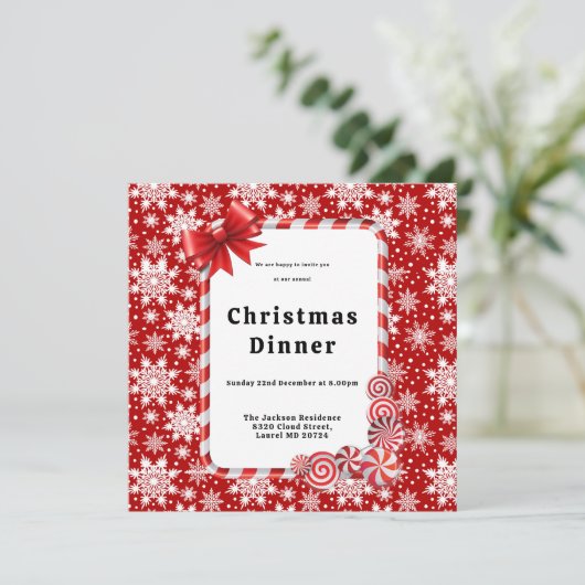 雪赤と白片の模様クリスマスディナー 招待状 (スタンド正面)