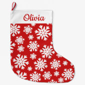雪赤と白片クラシックパーソナライズされた ラージクリスマスストッキング (正面)
