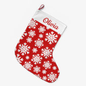 雪赤と白片クラシックパーソナライズされた ラージクリスマスストッキング (正面 (吊り時))