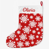 雪赤と白片クラシックパーソナライズされた ラージクリスマスストッキング (裏面)