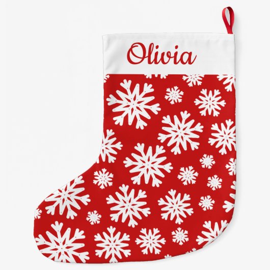 雪赤と白片クラシックパーソナライズされた ラージクリスマスストッキング (裏面)