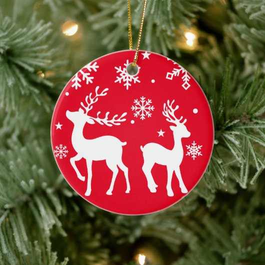 雪赤と白片トナカイ セラミックオーナメント (ツリー)