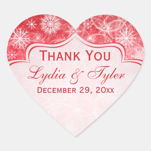 雪赤と白片結婚式の引き出物シール ハートシール (正面)