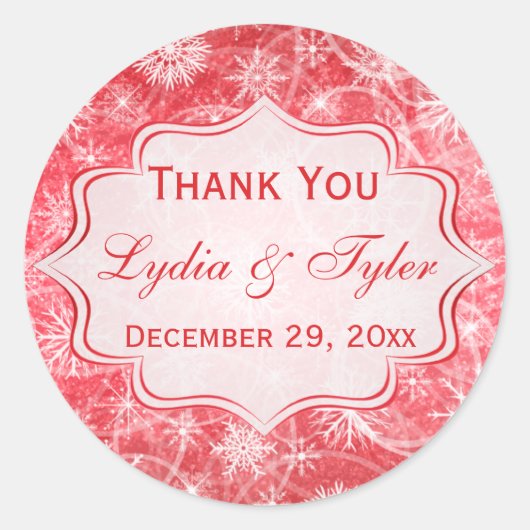 雪赤と白片結婚式の引き出物シール ラウンドシール (正面)