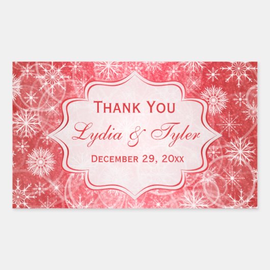 雪赤と白片結婚式の引き出物シール 長方形シール (正面)