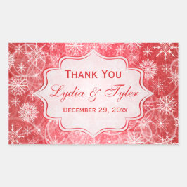 雪赤と白片結婚式の引き出物シール 長方形シール