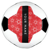 雪赤と白片、お名前、パーソナライズ サッカーボール (回転)
