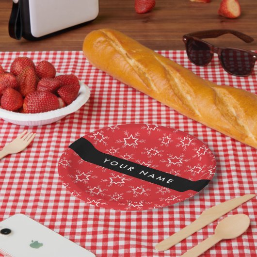 雪赤と白片、お名前、パーソナライズ ペーパープレート (ピクニック)