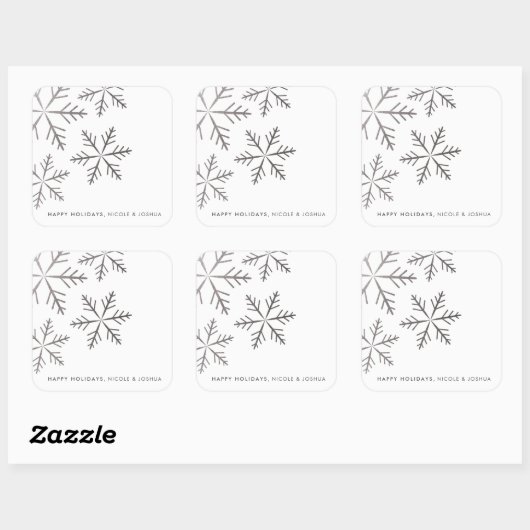 雪輝く片フェイク箔の冬の休日シール スクエアシール (シート)