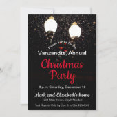 雪通りライト白黒レッドクリスマスパーティー 招待状 (正面)