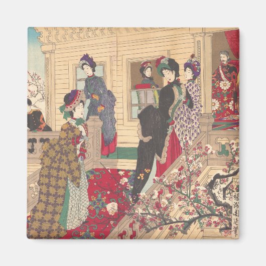 雪遊の中の子ども達 マグネット (正面)