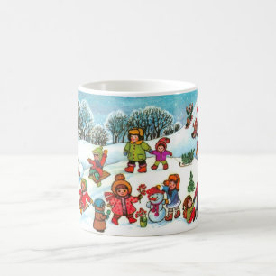雪遊の中の子供たち コーヒーマグカップ