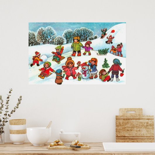 雪遊の中の子供たち ポスター (キッチン)