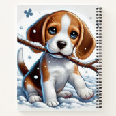 雪遊の中の子犬と杖 ノートブック (裏面)