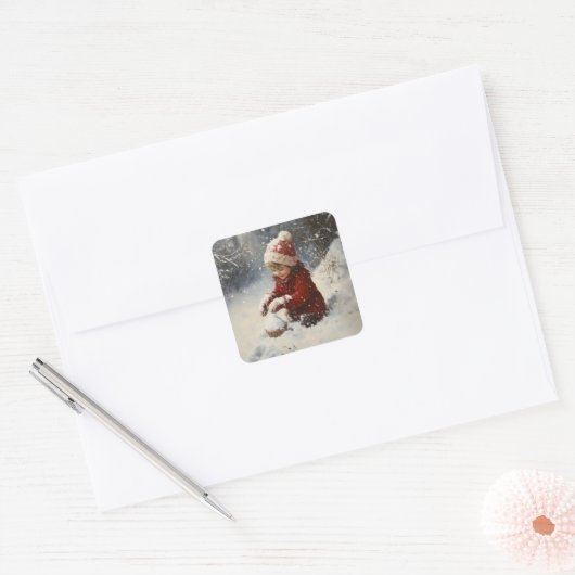 雪遊の中 スクエアシール (封筒)