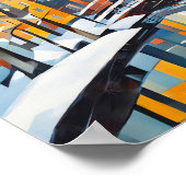 雪道のあるキュビズムの街並み ポスター (角)