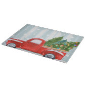雪道のクリスマスの赤い小型トラック カッティングボード (角)