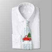 雪道のクリスマスの赤い小型トラック ネクタイ (タイ)
