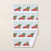 雪道のクリスマスの赤い小型トラック バスタオルセット (ハンドタオル)