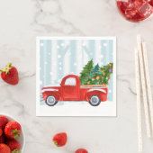 雪道のクリスマスレッドピックアップトラック スタンダードカクテルナプキン (インサイチュ)