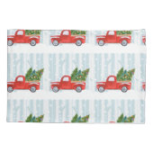 雪道のクリスマスレッドピックアップトラック 枕カバー (裏面)