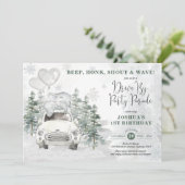 雪銀の冬のゾウのドライブ誕生日 招待状 (スタンド正面)