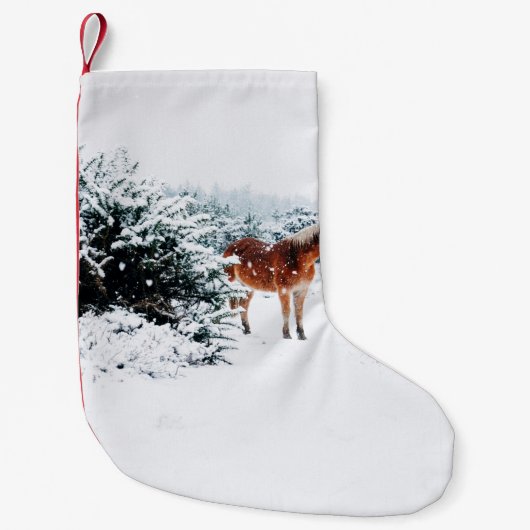 雪降りの馬 スモールクリスマスストッキング (正面)