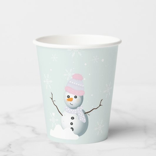 雪霜の降りた片雪だるまバースデーパーティー 紙コップ (正面)