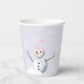 雪霜の降りた片雪だるまバースデーパーティー 紙コップ (正面)