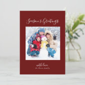 雪霜の降りた白の家族フォトシーズンのご挨拶 シーズンカード (スタンド正面)