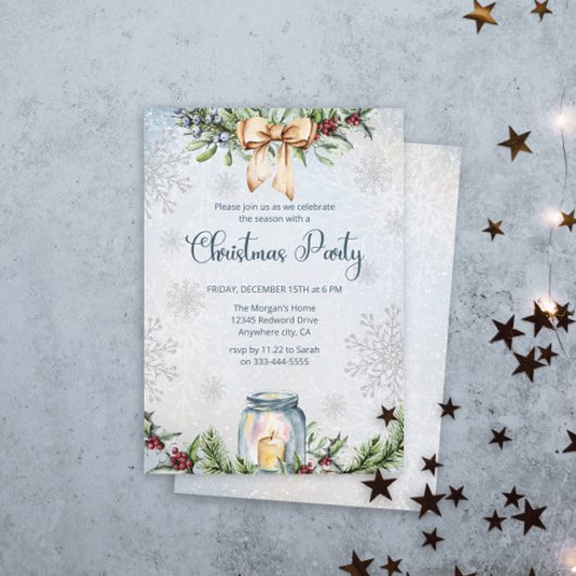 雪霜の降りた雪の冬のクリスマスパーティー 招待状