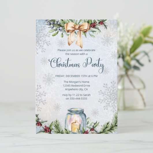 雪霜の降りた雪の冬のクリスマスパーティー 招待状 (スタンド正面)