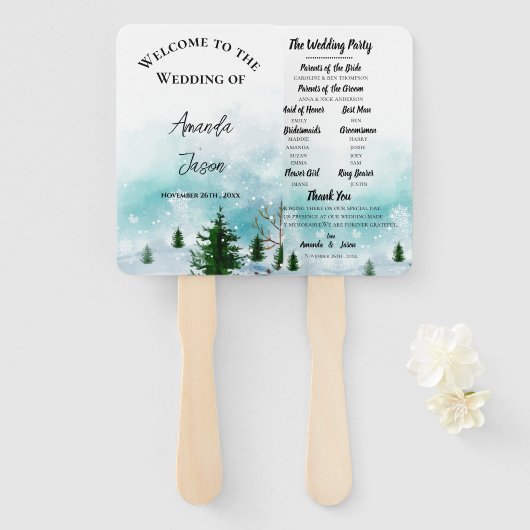 雪霜の降りた雪の雪の冬の結婚式 ハンドファン (正面&裏面)