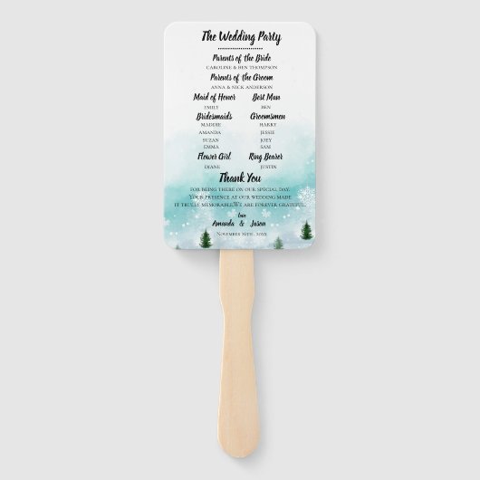 雪霜の降りた雪の雪の冬の結婚式 ハンドファン (裏面)