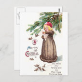 雪食べ物を与えの中の少女の鳥 ポストカード (正面/裏面)