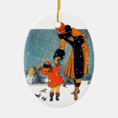 雪食べ物を与えの鳥たち セラミックオーナメント (正面)