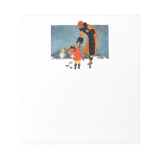 雪食べ物を与えの鳥たち ノートパッド (正面)