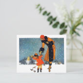 雪食べ物を与えの鳥たち ポストカード (スタンド正面)