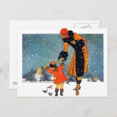 雪食べ物を与えの鳥たち ポストカード (正面/裏面)