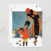 雪食べ物を与えの鳥たち ポストカード (正面/裏面)