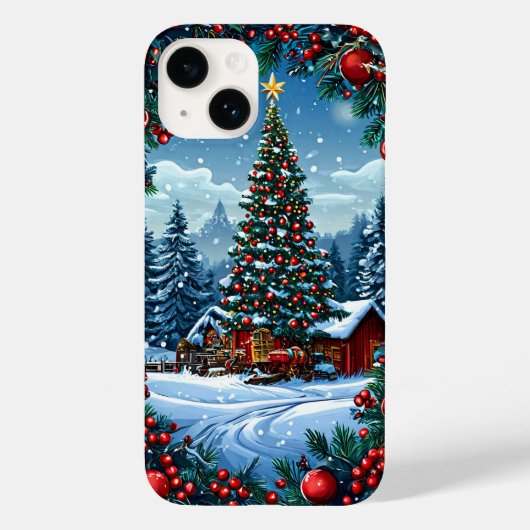 雪飾景色のクリスマスツリー Case-Mate iPhoneケース (裏面)