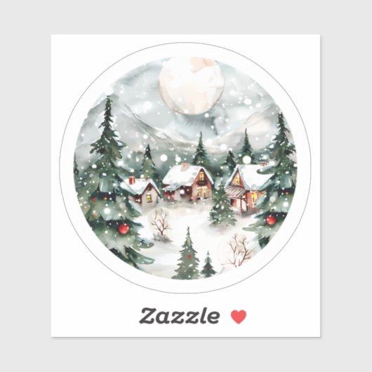 雪魅力的と灯りの冬の村 シール (シート)