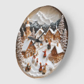 雪魅力的の多いおもしろい遊村 ラージ壁時計 (傾斜)