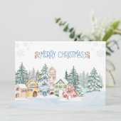 雪魅力的の村の水の色のクリスマス シーズンカード (スタンド正面)