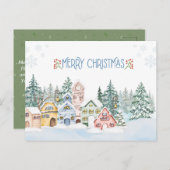雪魅力的の村の水の色のクリスマス ポストカード (正面/裏面)