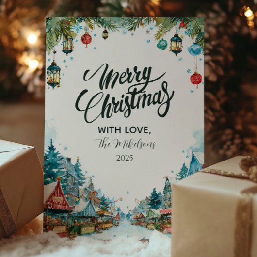 雪魅力的コテージクリスマス シーズンカード