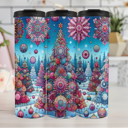 雪鮮やかのクリスマスツリー タンブラー